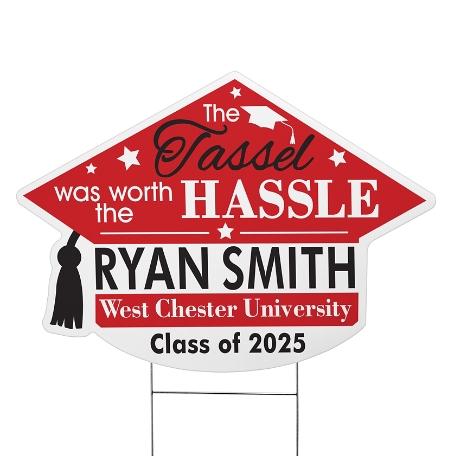 Tassel Was Worth The Hassle Graduation Cap Yard Sign - Red - Small