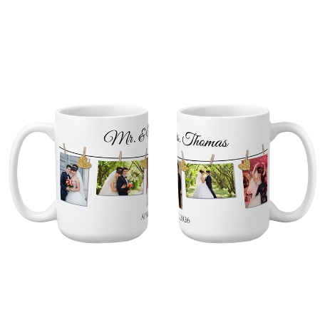 We Belong Together Wedding Photo Mug-Gold Hearts-15 oz.-White