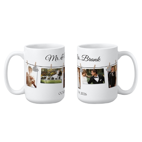 We Belong Together Wedding Photo Mug-Silver Hearts-15 oz.-White