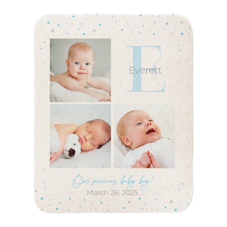 First Moments Photo Quilted Baby Blanket - S - Blue - Initial