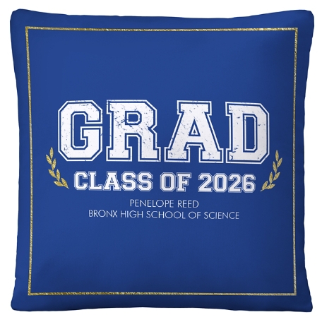 Graduation Scroll School Colors Throw Pillow - 16x16- Blue