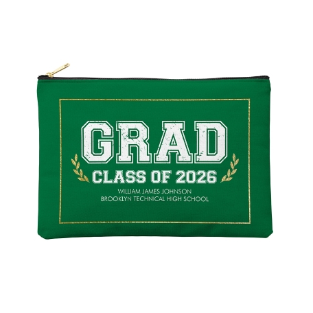 Graduation Scroll School Colors Zipper Pouch - Large- Green