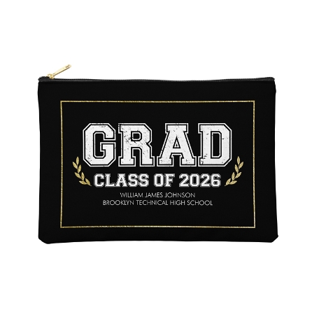 Graduation Scroll School Colors Zipper Pouch - Large - Black