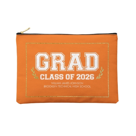 Graduation Scroll School Colors Zipper Pouch -Large - Orange