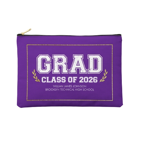 Graduation Scroll School Colors Zipper Pouch -Large - Purple