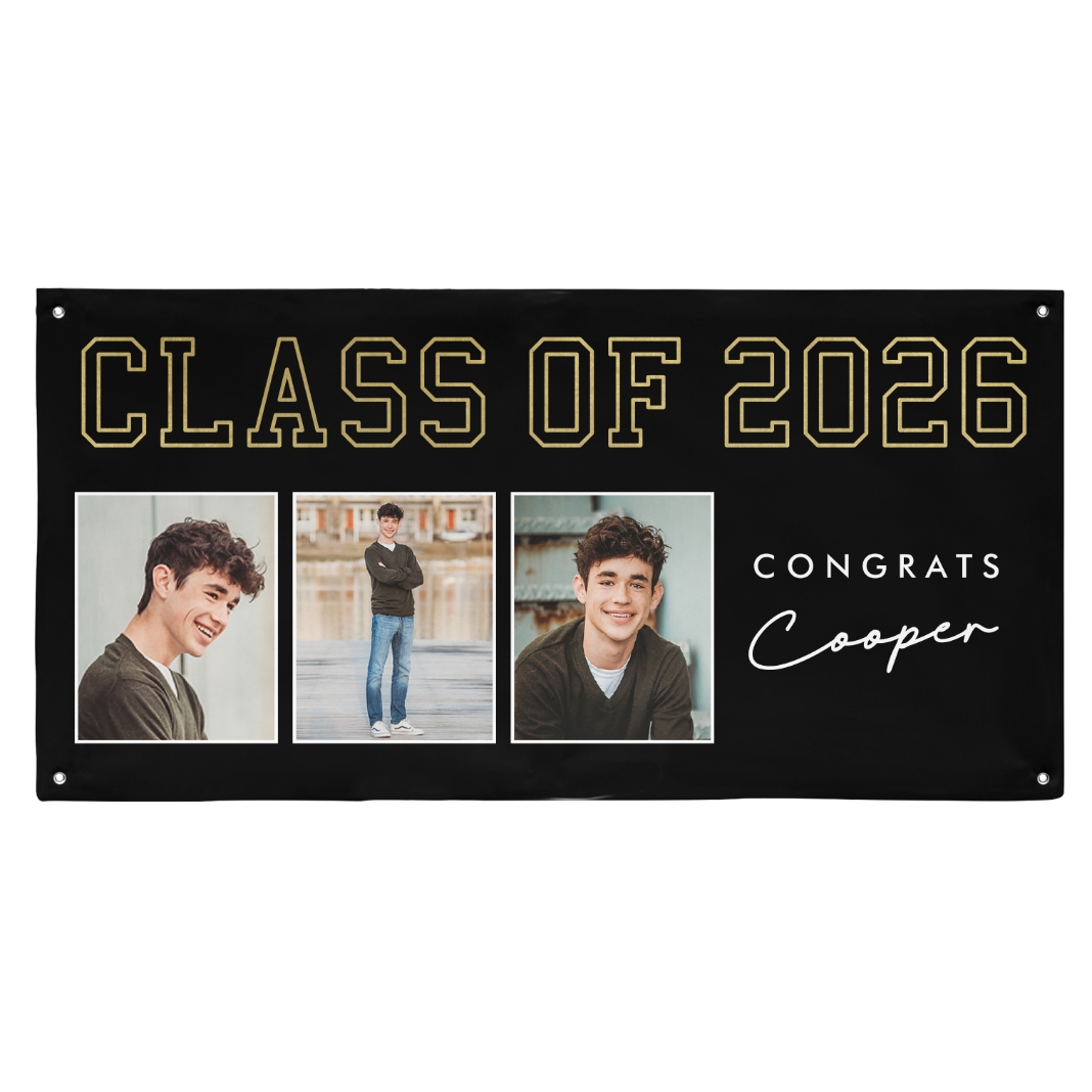 Golden Trio Graduation Photo Banner - 4ft | Personal Creations