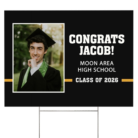 Varsity Stripe Graduation Photo Yard Sign - 2 sided - Black