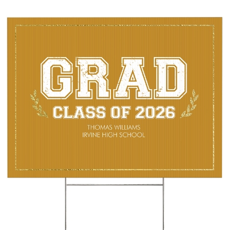Graduation Scroll School Colors Yard Sign - 2 sided - Gold