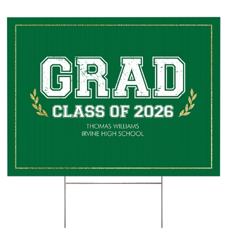 Graduation Scroll School Colors Yard Sign - 2 sided - Green