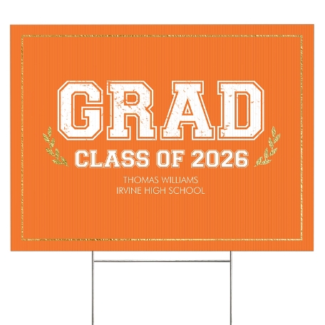 Graduation Scroll School Colors Yard Sign - 2 sided - Orange