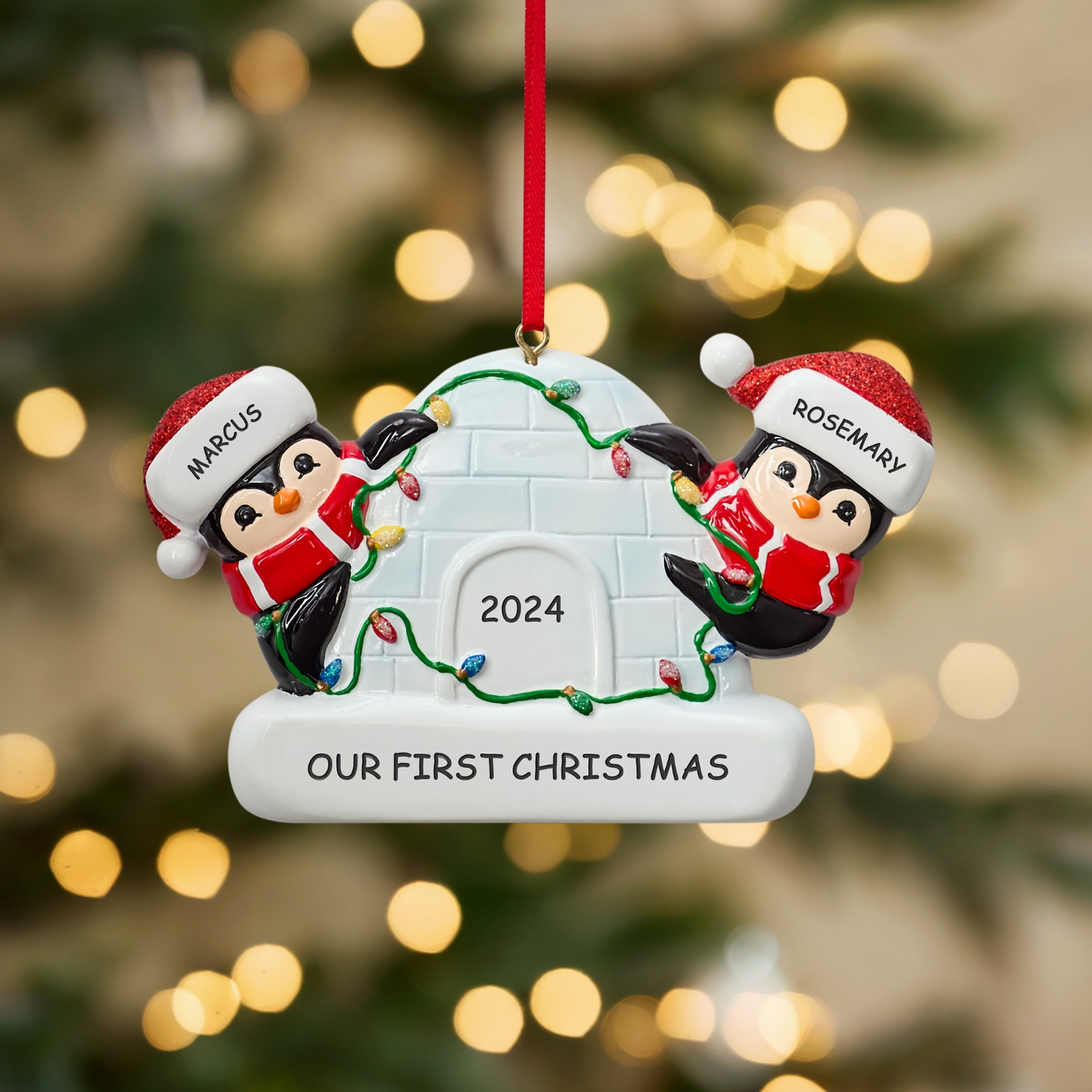 Playful Penguin Igloo Family Couple Ornament