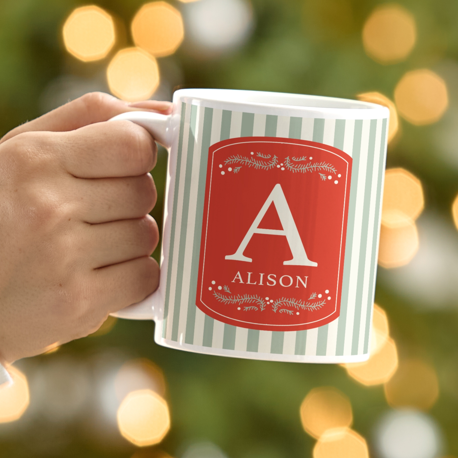 Festive Striped Monogram Mug