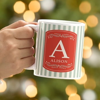 Holiday Stripe Initial Mug