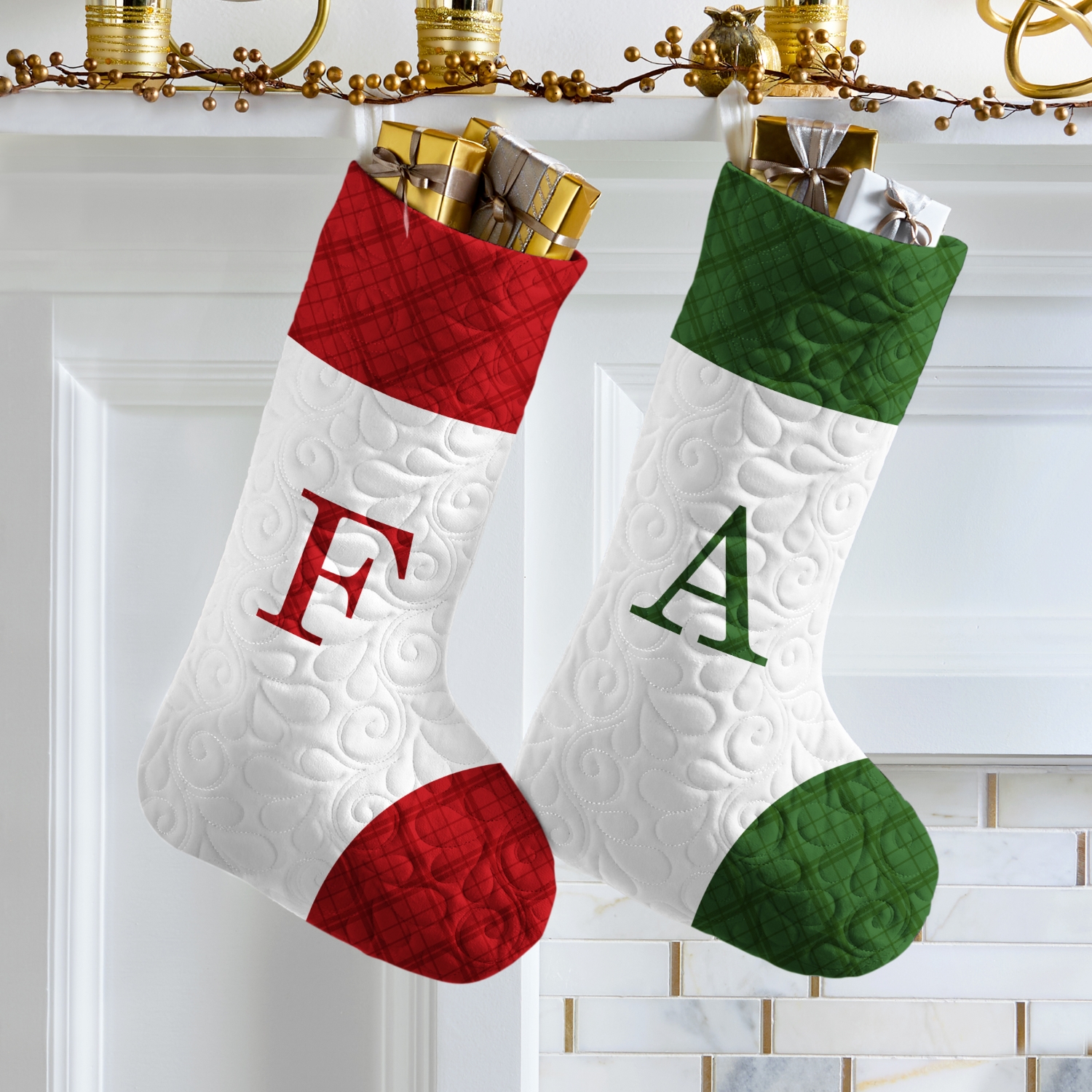 Initial in Plaid Quilted Holiday Stocking