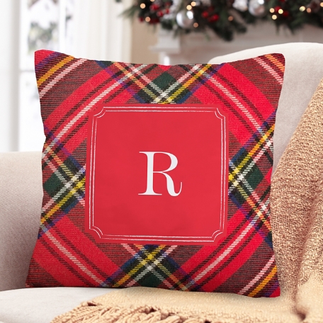 Plaid Initial Throw Pillow