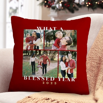 Blessed Year Photo Collage Throw Pillow