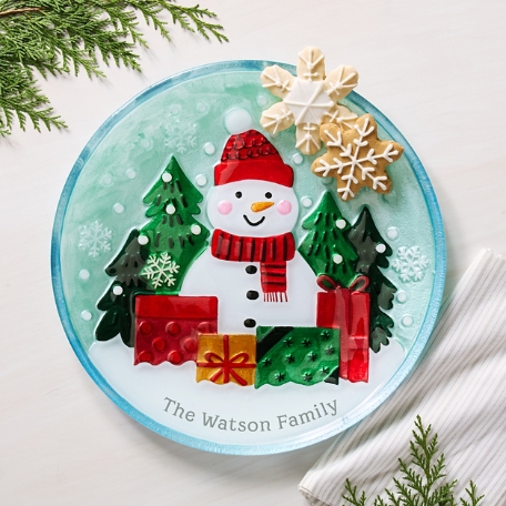 Frosty Snowman Glass Plate