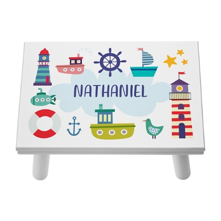 Boats & Lighthouses Step Stool - White
