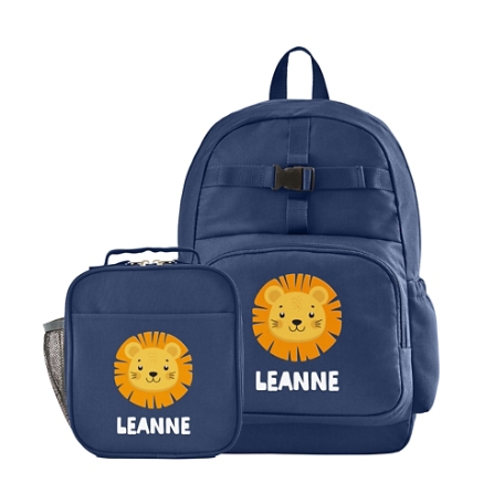 Cheerful Animals Backpack + Lunch Box - Navy - Lion