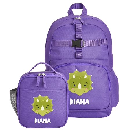 Cheerful Animals Backpack + Lunch Box - Purple - Dinosaur