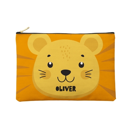 Cheerful Animals Zipper Pouch - Large - Lion