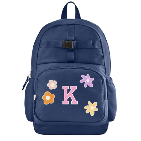 Decal + Monogram Navy Backpack - Flowers - Pink