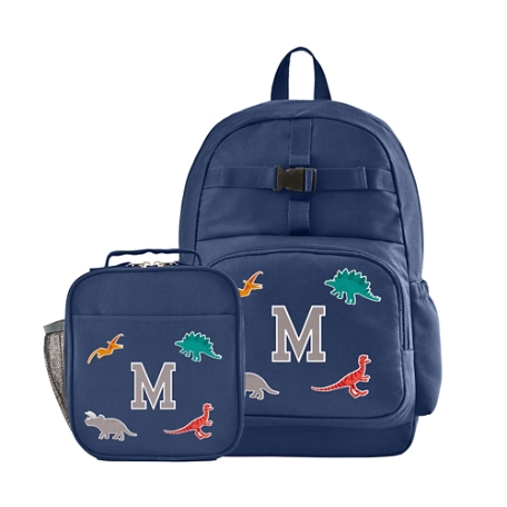 Decal + Monogram Navy Backpack + Lunch Box - Dino - Gray