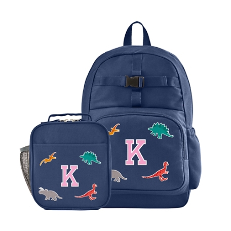 Decal + Monogram Navy Backpack + Lunch Box - Dino - Pink