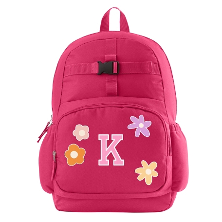 Decal + Monogram Pink Backpack - Flowers - Pink