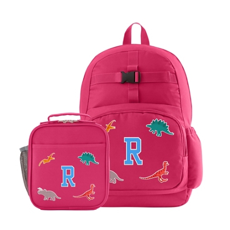 Decal + Monogram Pink Backpack + Lunch Box - Dino - Blue