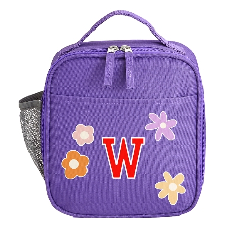 Decal + Monogram Purple Lunch Box - Flowers - Red