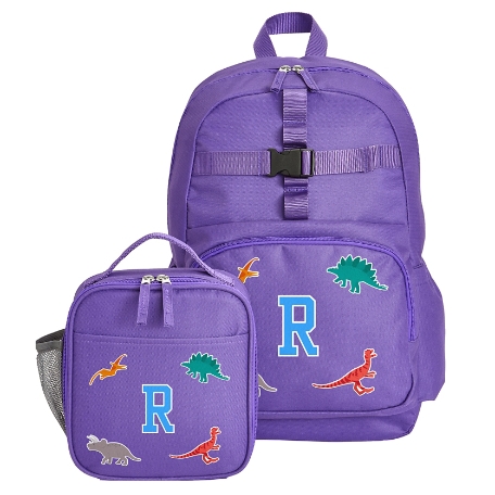 Decal + Monogram Purple Backpack + Lunch Box - Dino - Blue