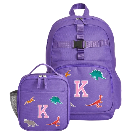 Decal + Monogram Purple Backpack + Lunch Box - Dino - Pink