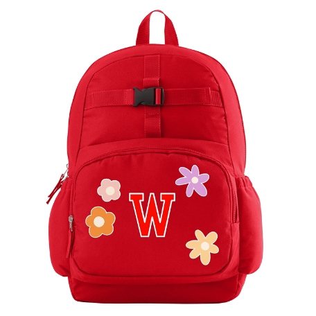 Decal + Monogram Red Backpack - Flowers - Red