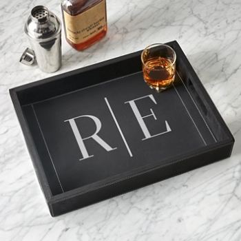 Initials Leatherette Bar Tray