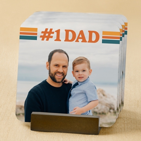 #1 DAD Photo Wood Coasters