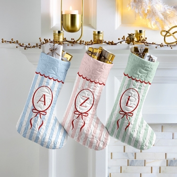 Bow Initial and Stripes Quilted Stocking