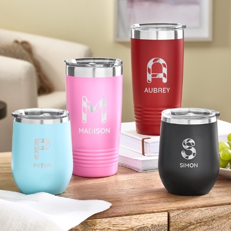 Candy Cane Initial and Name Insulated Tumblers