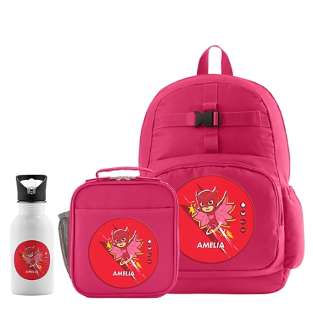 PJ Masks Character Backpack Collection - Pink - Backpack + Lunch Box + Water Bottle - Owlette