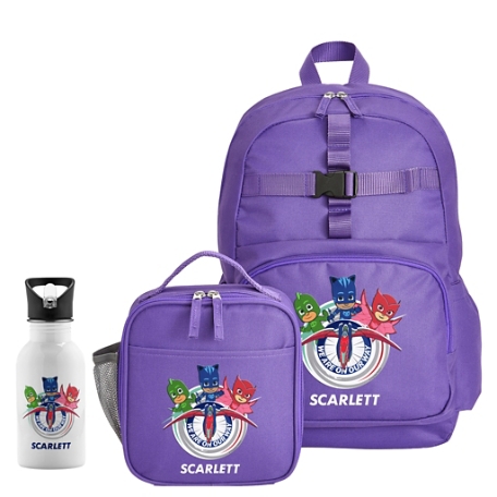 PJ Masks On Our Way Backpack Collection - Purple - Backpack + Lunch Box + Water Bottle