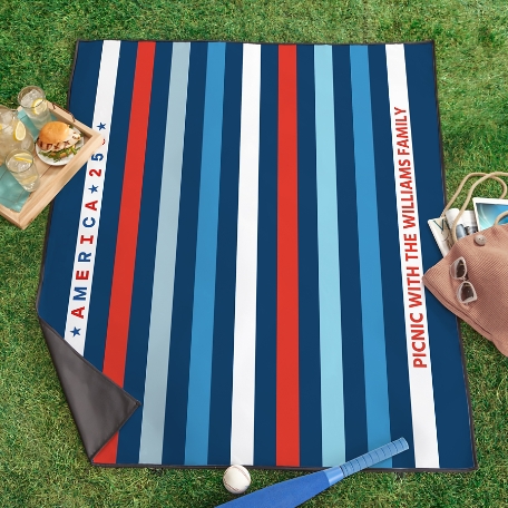 America250™ Red White & Blue Striped Picnic Blanket