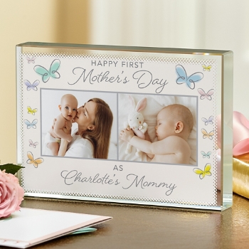 Happy First Mother's Day Butterfly Photo Glass Block