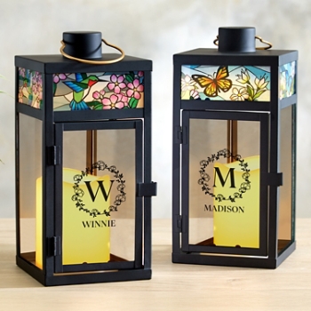 Floral Initial Stained Glass Lantern