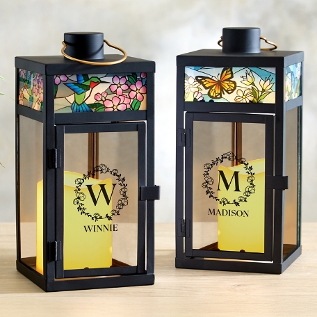 Floral Initial Stained Glass Lantern