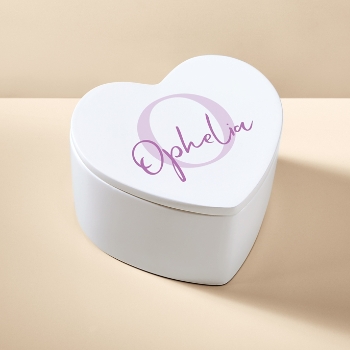 Initial and Script Name Heart Keepsake Box