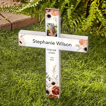 Radiant Glow Memorial Solar Photo LED Cross