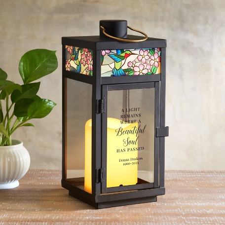 Whispering Wings Stained Glass Memorial Lantern