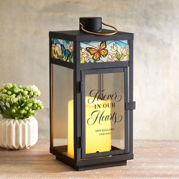 Flies With Butterflies Stained Glass Memorial Lantern