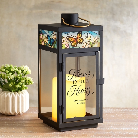 Flies With Butterflies Stained Glass Memorial Lantern