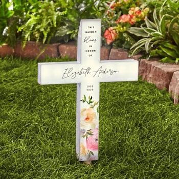 Everlasting Blossoms Memorial Solar LED Cross
